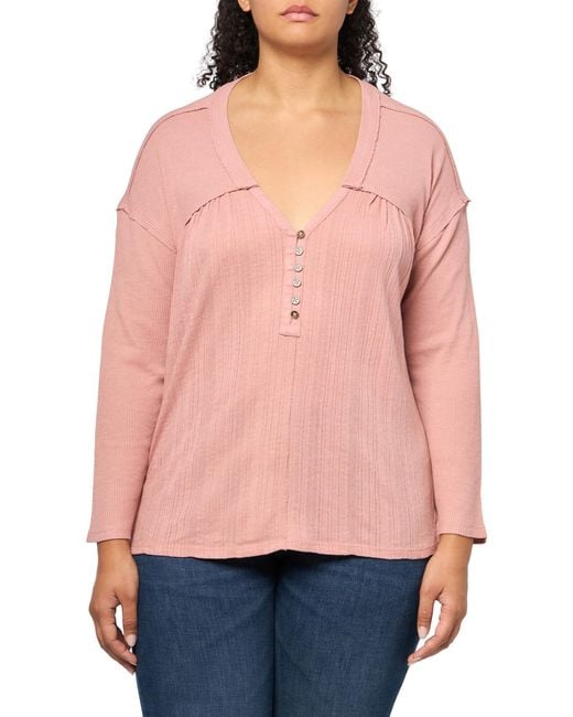 Lucky Brand Pink Plus Fabric Mix Long Slv Tunic