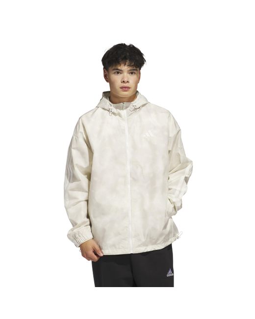 Adidas White Essentials All Over Printed Woven Jacket for men