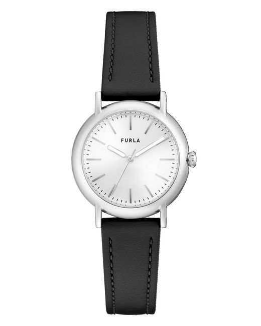 Furla White Ladies Black Genuine Leather Leather Watch