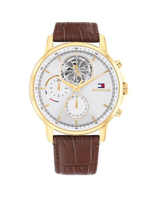 Tommy Hilfiger White Function Quartz Watch - Leather Strap Wristwatch For - Water Resistant Up To 5 Atm/50 Meters - Premium Fashion For Everyday for men