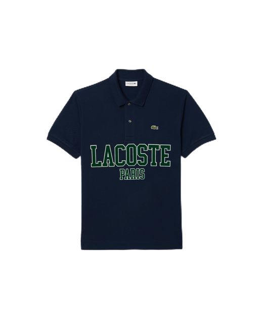 Lacoste Blue Short Sleeve Classic Fit Polo W/large Wording On Front for men