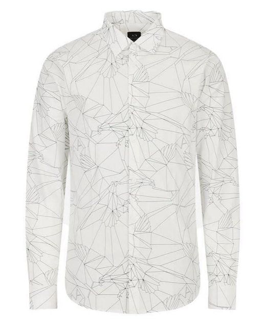 Emporio Armani White A | X Armani Exchange Popeline Button Down Long Sleeve Shirt for men