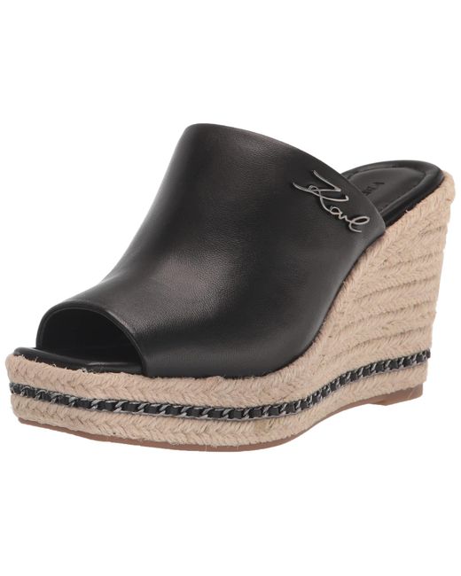 Karl Lagerfeld Black Paris Womens Corissa Slip On Espadrille Wedge Sandal
