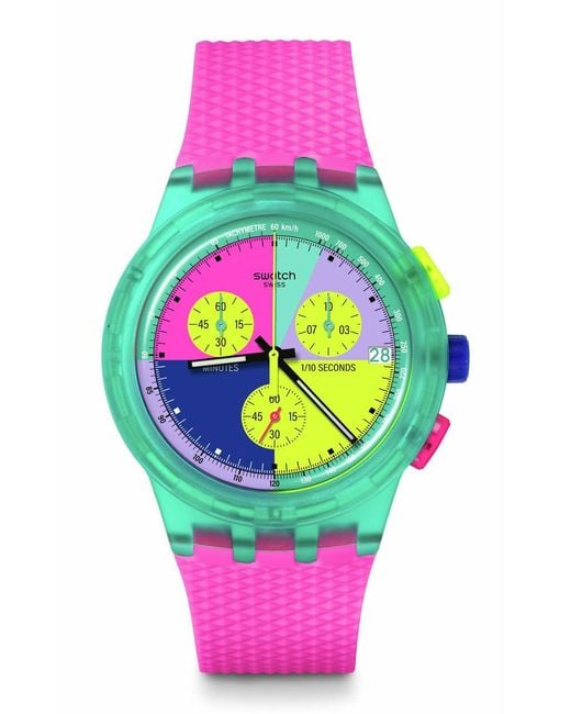 Swatch Pink Casual Watch Multicolor Quartz Plastic Neon Flash Arrow