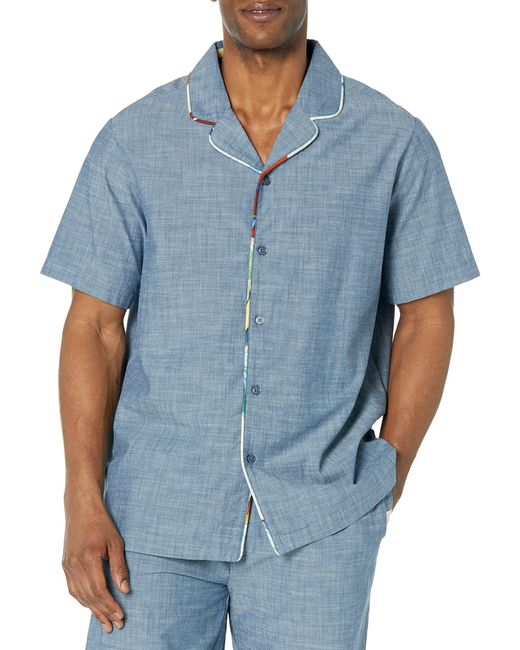 Robert Graham Blue Chambray Short Sleeve Shirt for men