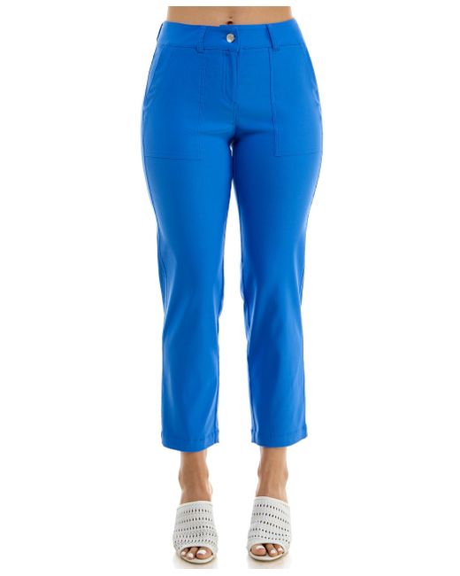 Nanette Lepore Blue Fly Front Boot Cut Freedom Stretch Pant With Functional Deep Stitch Pockets + Belt Loops