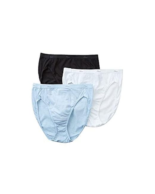 Hanes Cotton Hi Cut Underwear 3 Packassorted in Blue Lyst