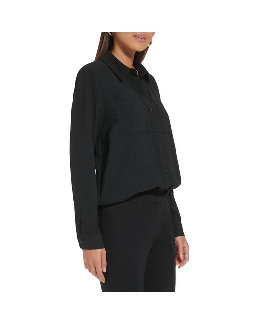 Calvin Klein Black Comfortable Collared Button Front Long Sleeve Sweater