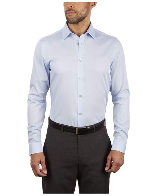 Calvin Klein Blue Slim Fit Non-iron Herringbone Point Collar Dress Shirt for men