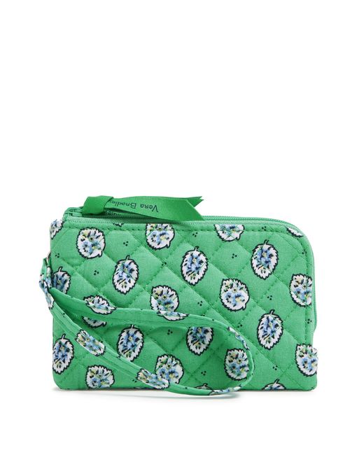 Vera Bradley Green Cotton Double Zip Id Case Wallet With Rfid Protection