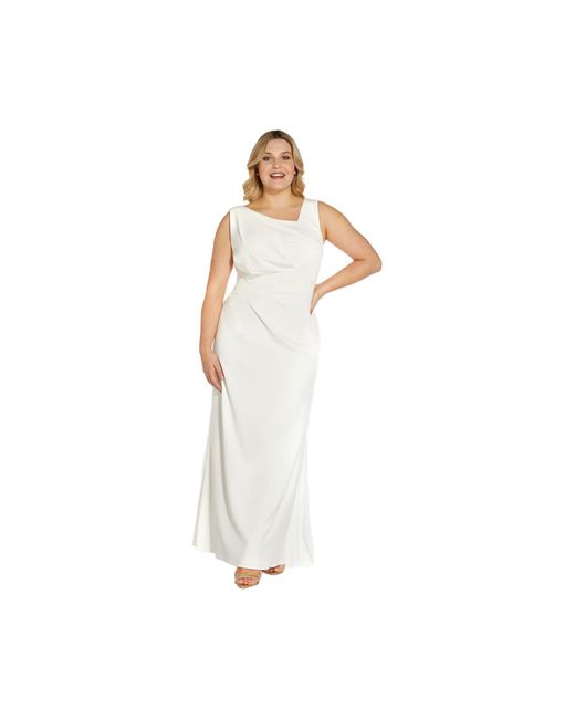 Adrianna Papell White Plus Size Embellished Crepe Gown