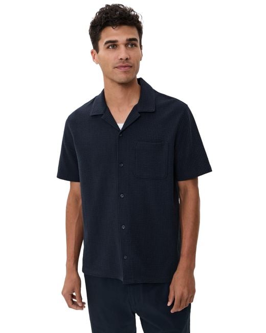 Vince Blue S Short Sleeve Seersucker Short Sleeve Cabana Shirt for men