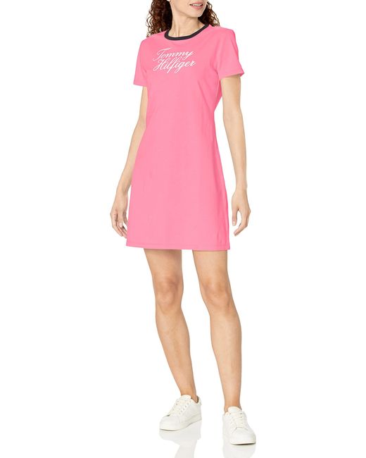 Tommy Hilfiger Pink T-shirt Short Sleeve Cotton Summer Dresses For