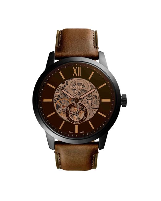 Fossil Brown Analog Automatic Watch With Leather Strap Me3155 for men