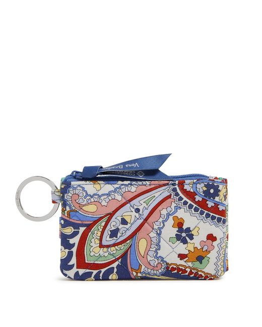 Vera Bradley Blue Cotton Deluxe Zip Id Case Wallet With Rfid Protection