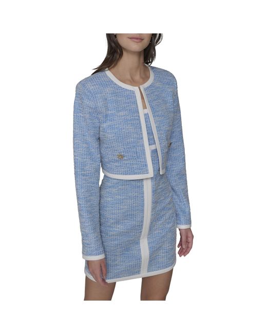 Karl Lagerfeld Blue Paris Lined Tweed Long Sleeve Cropped Jacket