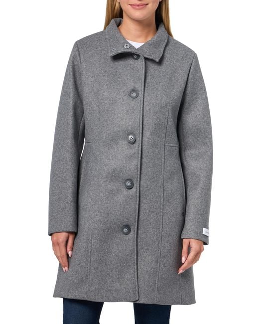 Calvin Klein Gray Faux Wool Coat – Long Button Front Dress Coat With Stand