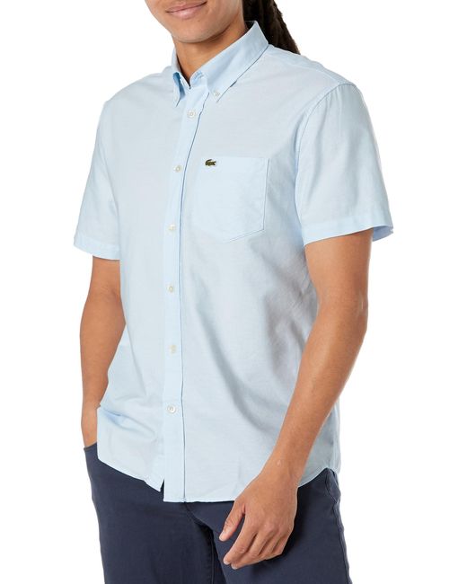Lacoste Blue Short Sleeve Regular Fit Oxford Button Down Shirt for men