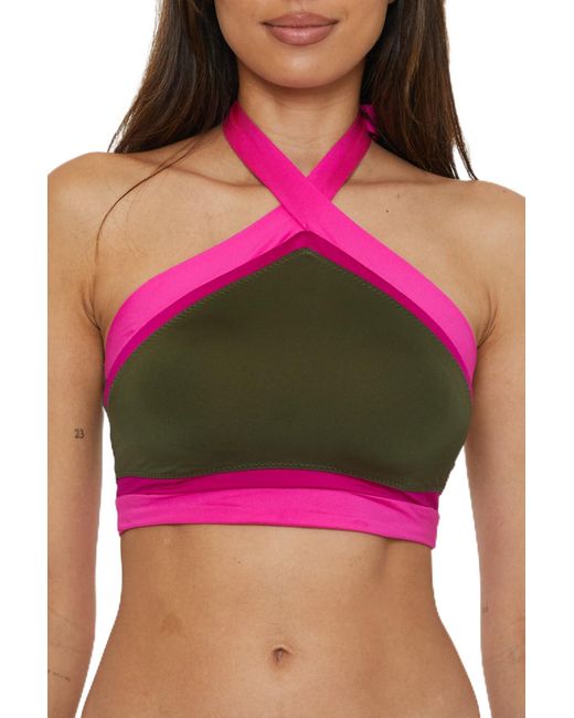 Trina Turk Pink Standard Monaco Colorblock High Neck Bikini Top