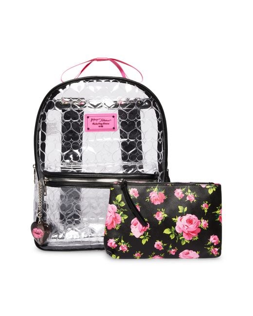 Betsey Johnson Black Clear Backpack With Pouch