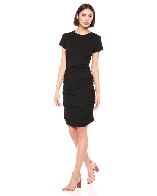 black ruched knit dress