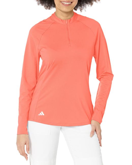Adidas Pink Standard Quarter Zip Long Sleever Golf Polo Shirt