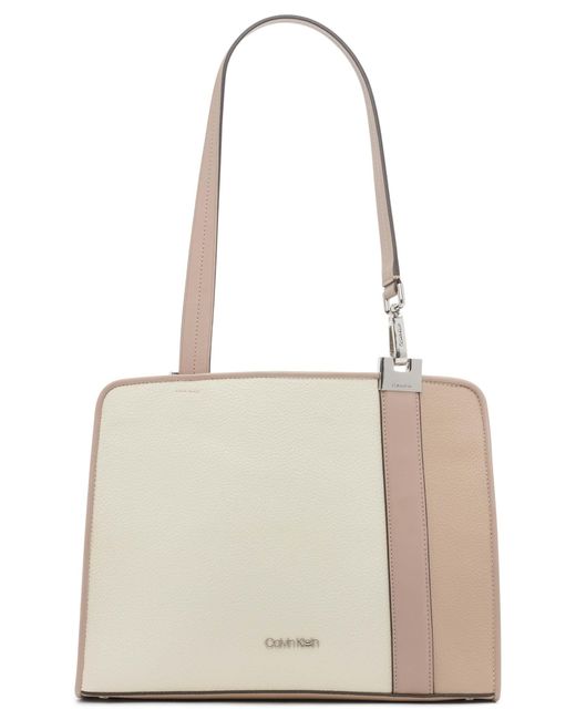 Calvin Klein Leather Collette Triple Compartment Tote in White Lyst