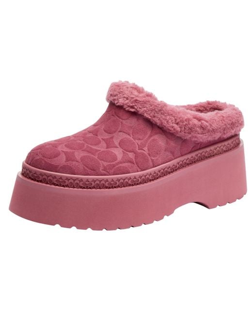 COACH Pink Cecelia Signature Shearling Clog Cocoa/black 5 B