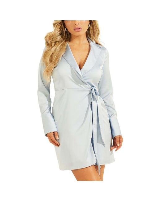 Guess Blue Eco Essential Long Sleeve Adair Wrap Dress