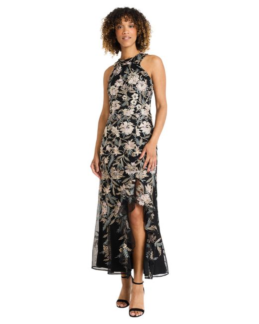 Maggy London White Halter Neck Maxi Dress With Flounce At Slit