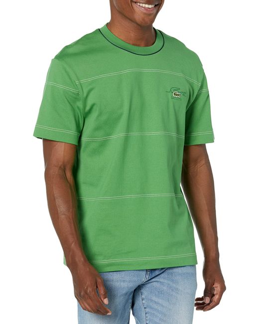 Lacoste Green Contemporary Collection's Short Sleeve Relaxed Fit Dotted Stripe Tee Shirt for men