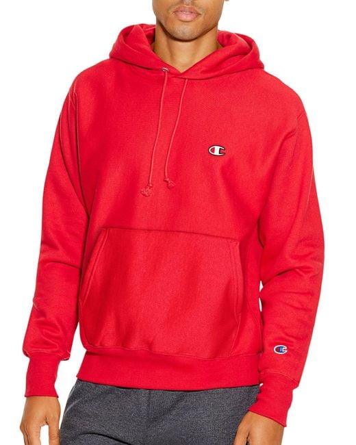 Champion Red Reverse Weave Pullover Hoodie for men