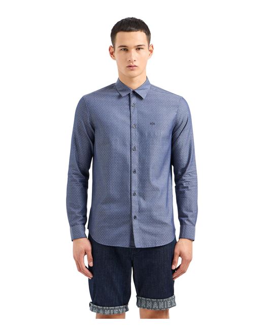 Armani Exchange Blue Regular Fit Long Sleeve Micro Dots Button-down Shirt for men