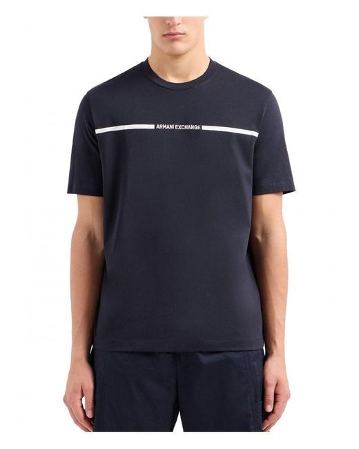Emporio Armani Blue A | X Armani Exchange Line Logo Branded Short Sleeve T-shirt for men