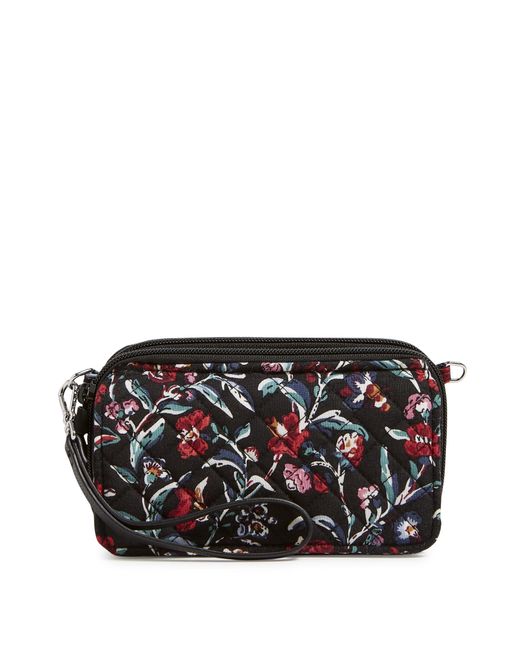 Vera Bradley Black Cotton All In One Crossbody Purse With Rfid Protection