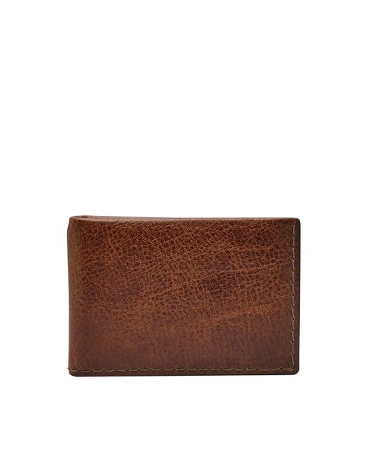 Fossil Brown Beck Leather Slim Minimalist Money Clip Bifold Front Pocket Wallet for men