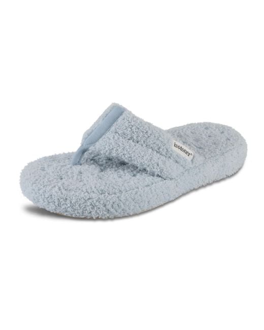 Isotoner Blue Cozy Plush Terry Knit Joey Flip Flop Slippers With Enhanced Heel Support And Memory Foam Comfort