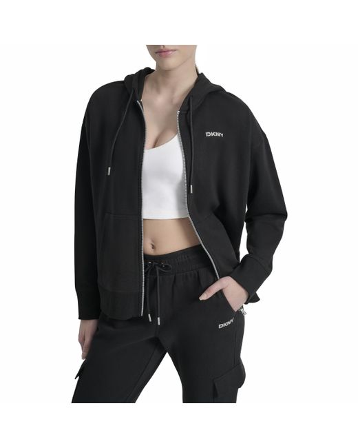 DKNY Black Mini Stud Logo Full Zip Hoodie Sweatshirt