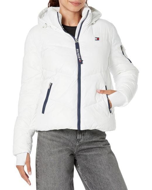 Tommy Hilfiger Long Sleeve Zip Up Windbreaker in White Lyst