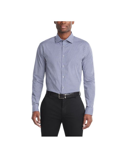 Calvin Klein Blue Dress Shirts Non Iron Stretch Regular Fit Check for men