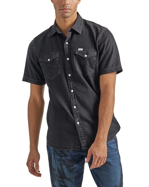 Wrangler Black Short Sleeve Western Denim Shirt for men