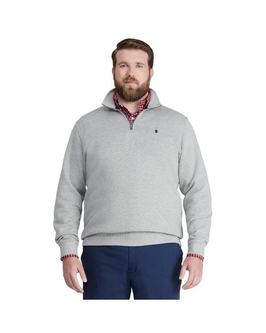 Izod Gray Big Advantage Performance Quarter Zip Fleece Pullover Sweatshirt for men