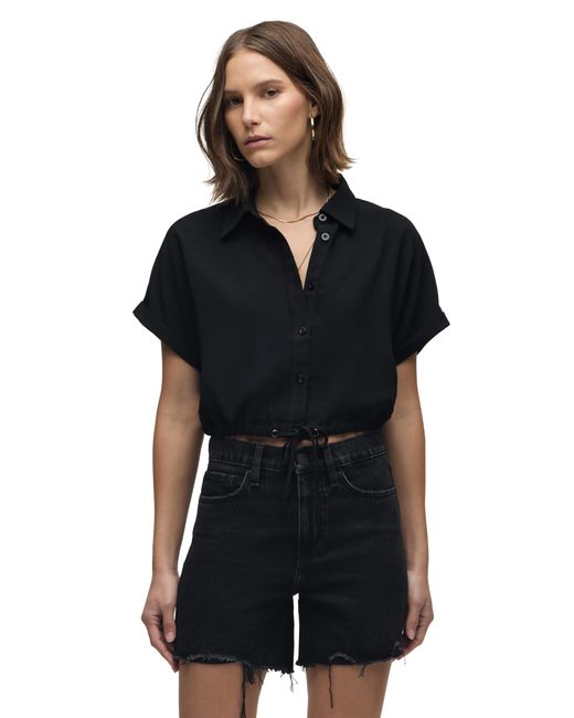 Hudson Black Drawstring Button Down Short Sleeve Shirt