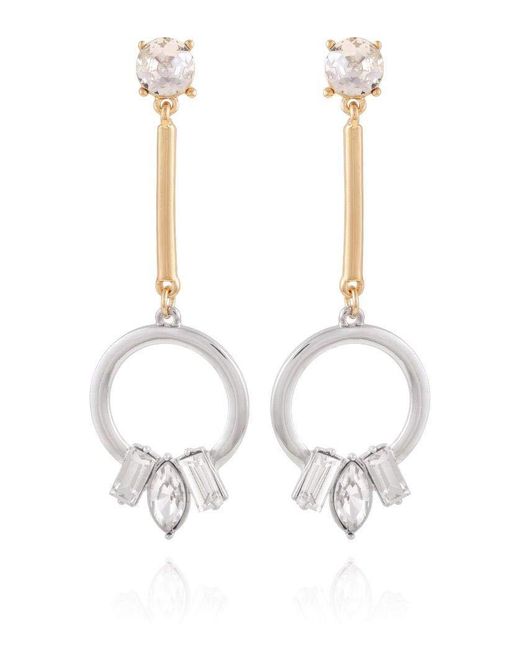 Guess Multicolor Two Tone Drop Dangle Earrings With Crystal Glass Stones