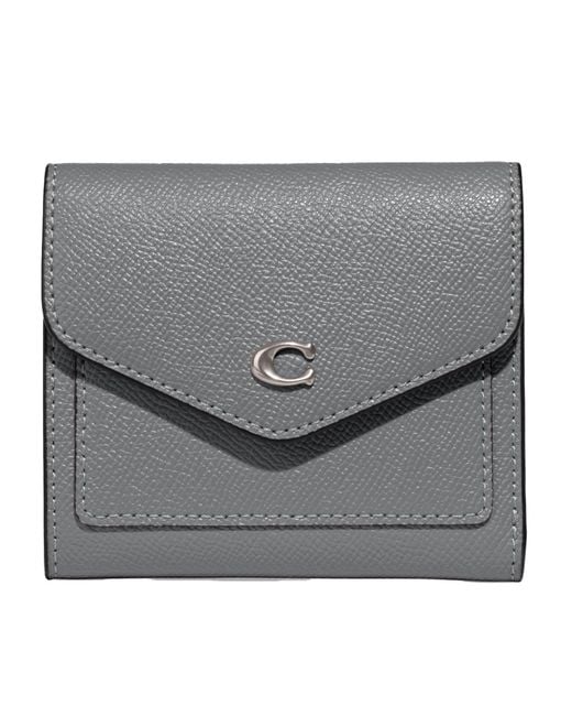 COACH Gray Crossgrain Leather Wyn Small Wallet Grey Blue One Size