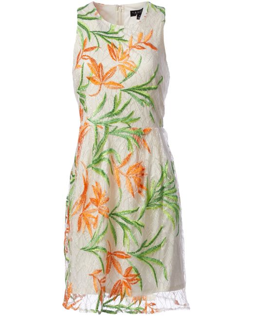 Laundry by Shelli Segal Green Floral Embroidered A-line Dress