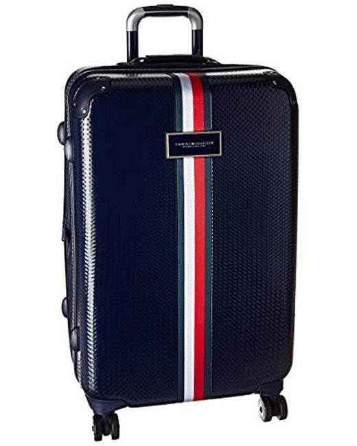 Tommy Hilfiger Blue Basketweave Expandable Hardside Spinner Suitcase for men