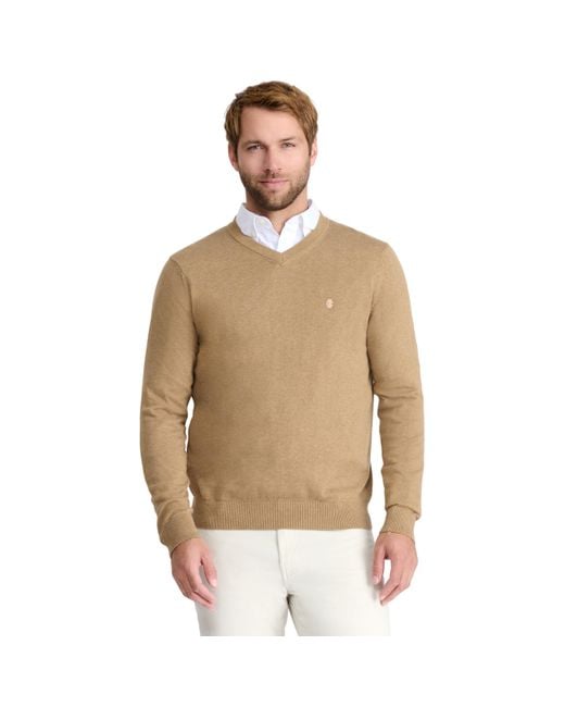 Izod Natural Premium Essentials Solid V-neck 12 Gauge Sweater for men