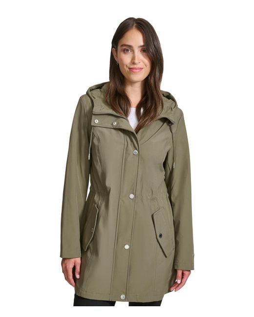 Tommy Hilfiger Green Softshell-Regenmantel mit Kapuze und Verstellbarer Taille Steppjacke