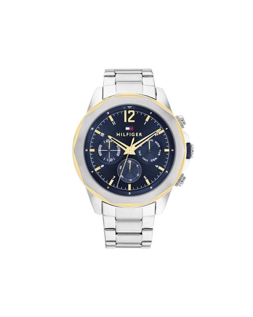 Tommy Hilfiger Blue Multifunction Stainless Steel Case And Leather Strap Watch for men